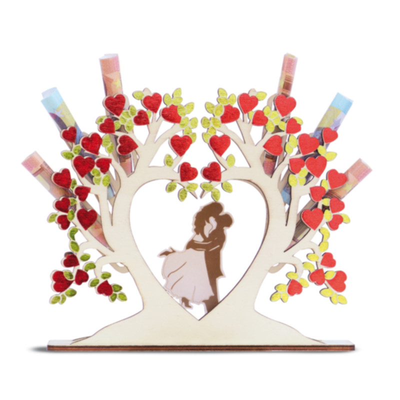 Geldgeschenk Holzaufsteller Hochzeit 15x18 cm Romantischer Geldhalter als Hochzeitsgeschenk